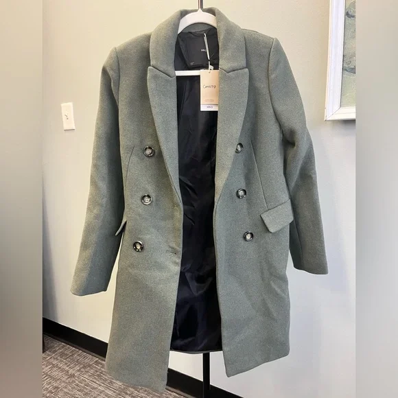 NEW Mango Wool Blend Double-Breasted Coat, Size XS - Picture 2 of 14